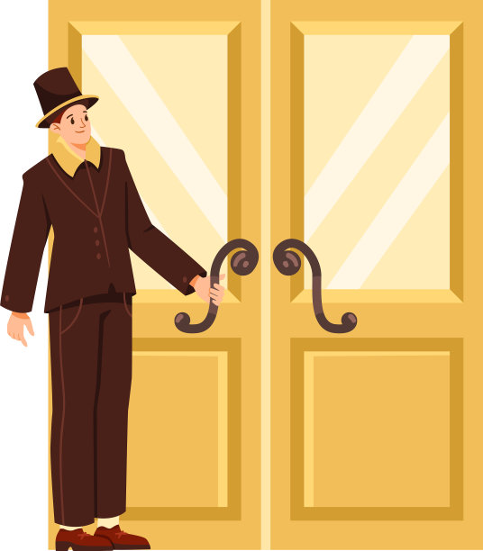 一名门卫站在酒店门口图片下载