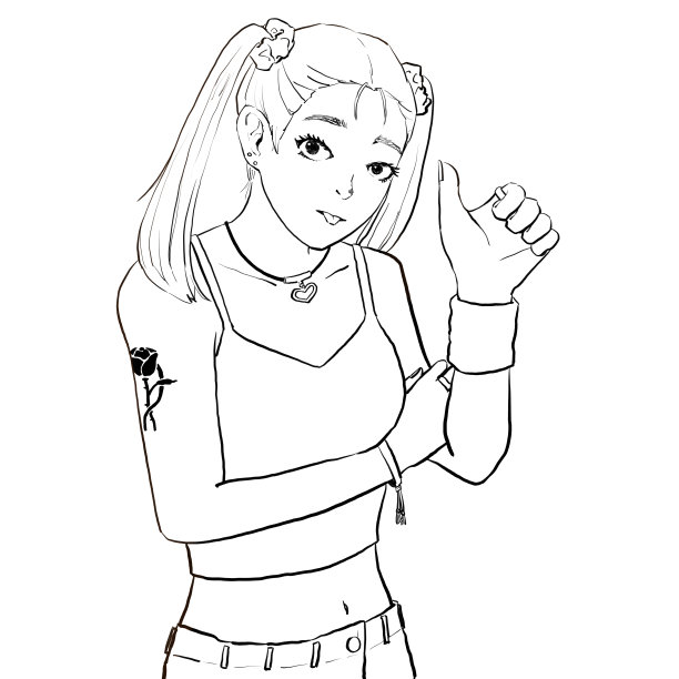 双尾女子伸出舌头竖起大拇指(画线)图片下载