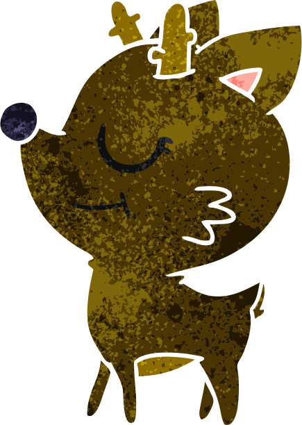 手绘的复古卡通可爱的红鼻子驯鹿图片下载