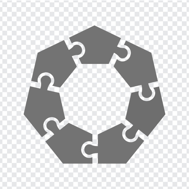 简单的图标拼图七边形灰色。简单的图标拼图的七个元素和中心透明背景为您的网站设计，应用程序，UI。EPS10。网络图片下载
