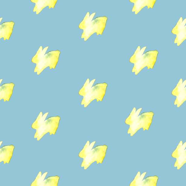 水彩无缝手绘图案与黄色花朵和黄色轮廓的野兔，兔子和兔子图片下载
