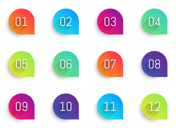 带阴影的项目符号标记。1点到12点。图片下载