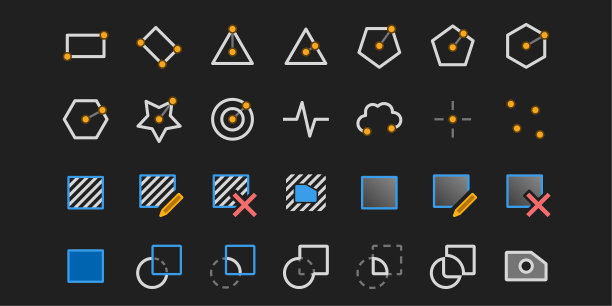 形状和孵化工具暗模式-最小的CAD工具图标集图片下载