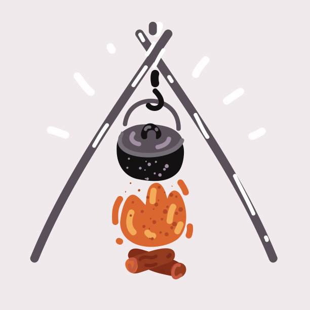 在明火上煮汤的矢量插图。图片下载