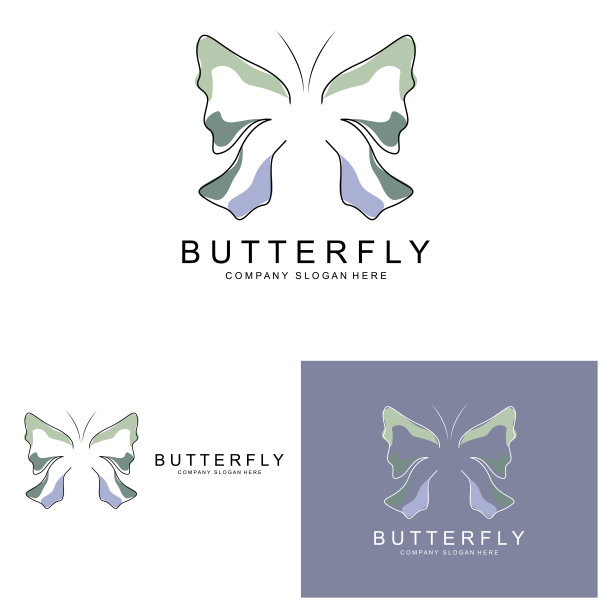 蝴蝶标志设计，美丽的飞行动物，公司品牌图标插图，丝网印刷，沙龙图片下载
