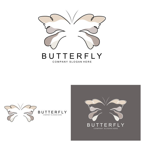 蝴蝶标志设计，美丽的飞行动物，公司品牌图标插图，丝网印刷，沙龙图片下载