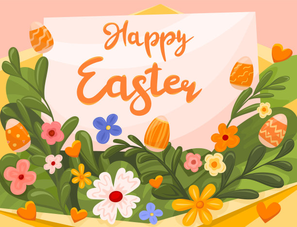 快乐的复活节卡片在明亮的花束图片下载