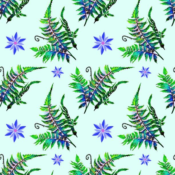 蕨类与花无缝模式。图片下载