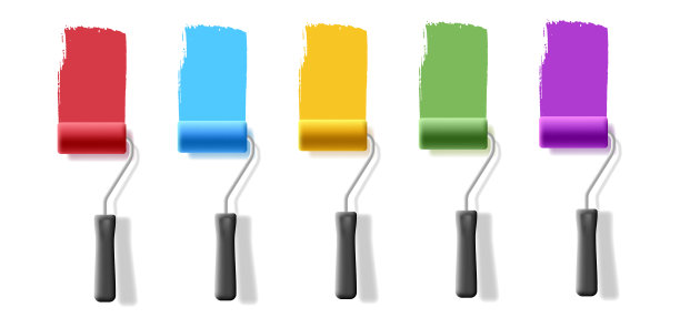 3d套刷墙滚筒，可在墙上画出彩色条纹。用于建筑概念的外部和内部使用的滚筒刷。图片下载