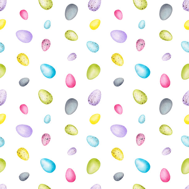 无缝水彩图案与复活节装饰在白色的背景。水彩设计用于包装、包装、墙纸、织物、纺织品。图片下载
