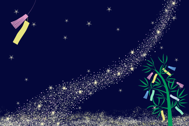 星星和七夕(星节)装饰的竹背景插图图片下载