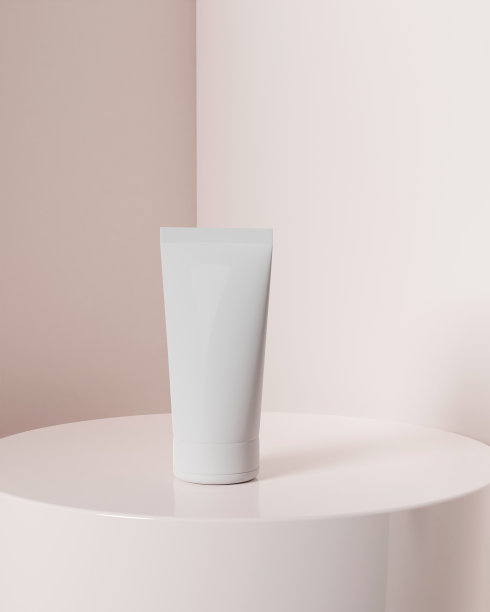 舞台上的白色空白化妆管构图。柔和的颜色。复制空间的文本或设计模型图片下载