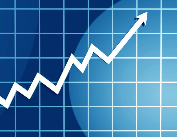 蓝色上带有阴影3d图标的箭头生长图图片下载