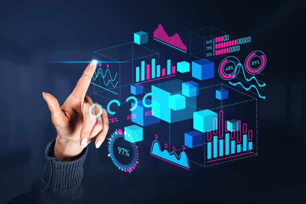 女性手指触摸数据块在网络空间，数字分析和指标图片下载