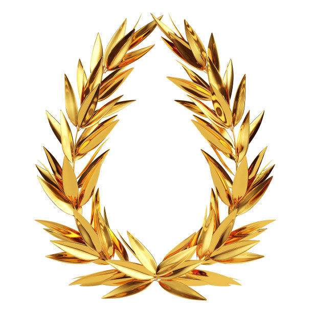 金色月桂花环在白色背景。与剪切路径隔离。图片下载