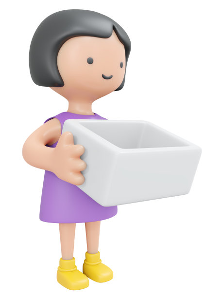 3D渲染快乐的女孩抱着白色打开盒子孤立的白色卡通风格。3D渲染插图。图片下载