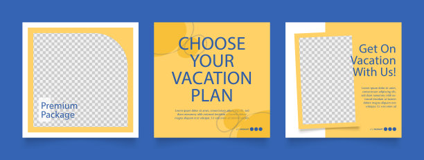 社交媒体模板横幅旅游度假服务推广。完全可编辑的方柱框架拼图有机销售海报图片下载