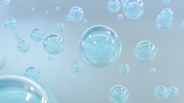 在模糊的背景上，血清的蓝色气泡图片下载