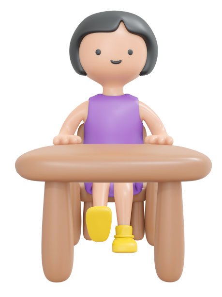 3D渲染快乐的女孩坐在书桌上学习在学校教室孤立的白色卡通风格。3D渲染插图。图片下载