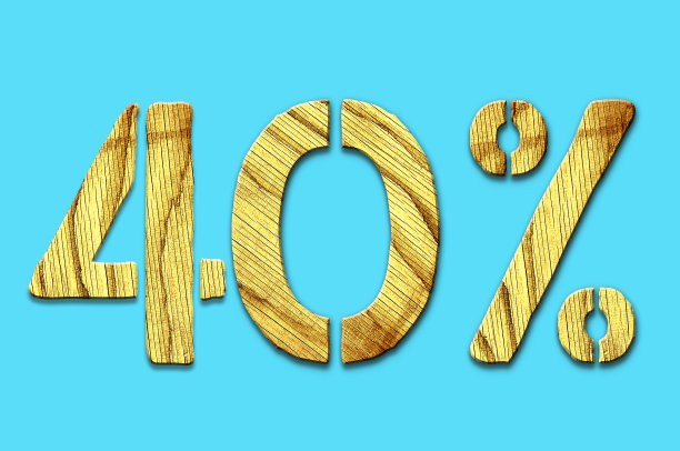 40%。木制数字，孤立在蓝色背景上。贸易。设计元素图片下载