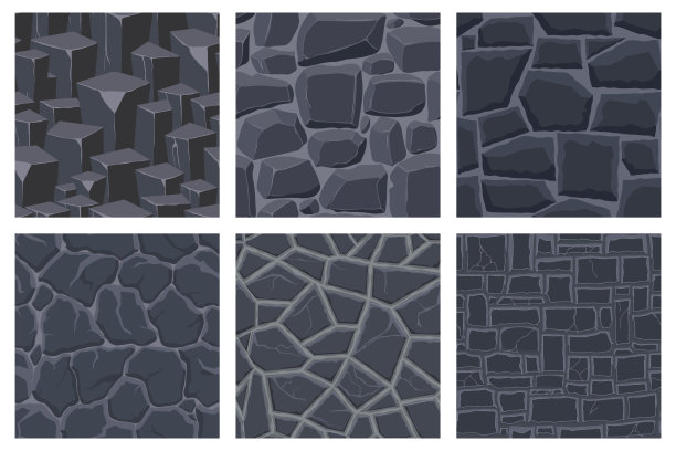 卡通游戏纹理，岩石，泥土和地面表面无缝模式。游戏资产墙壁和环境背景图片下载