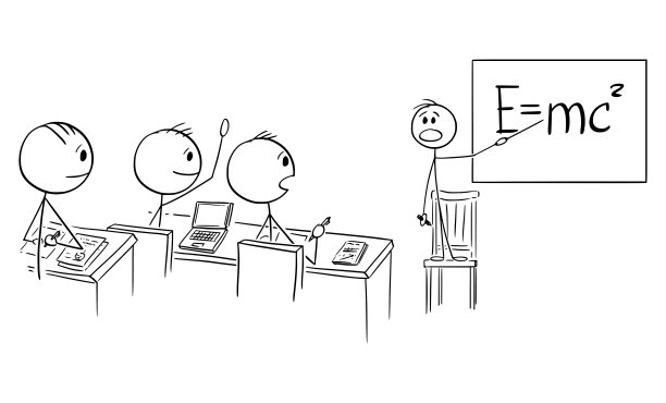 天才儿童教师教学学生，矢量卡通简笔画插图图片下载