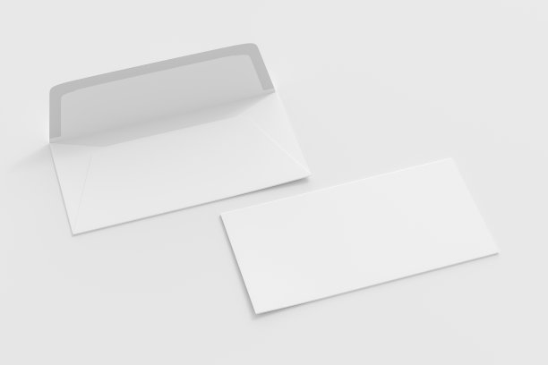 白色背景上的空白公司信封模型。品牌模拟。侧视图。图片下载