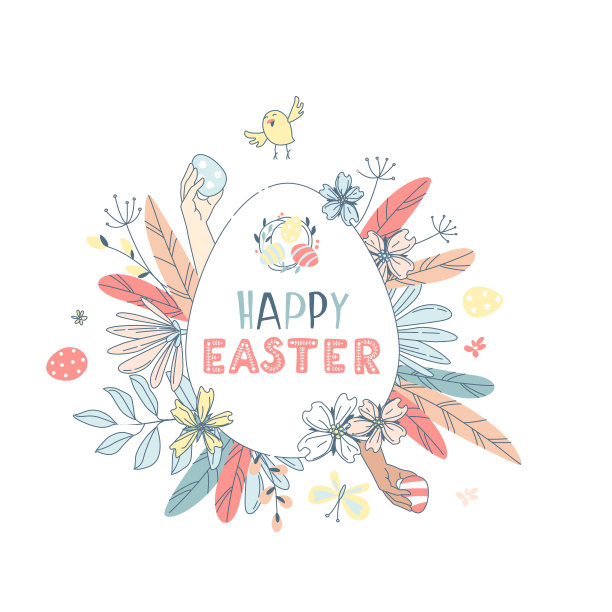 有趣的复活节快乐花图案彩蛋背景贺卡图片下载