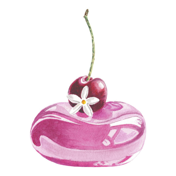 樱桃甜点，樱桃糖衣烘焙，樱桃蛋糕，粉色糖衣纸杯蛋糕。糖花。水彩孤立的插图标签，菜单，标志，邀请或包装设计图片下载