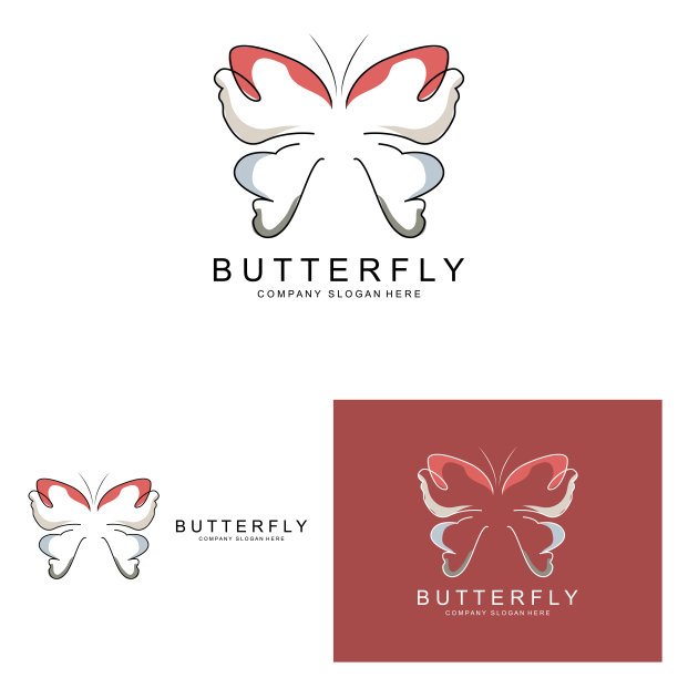 蝴蝶标志设计，美丽的飞行动物，公司品牌图标插图，丝网印刷，沙龙图片下载