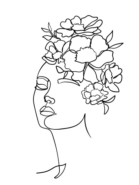 女性的脸与花。现代极简主义简单线性风格。美容时装设计图片下载