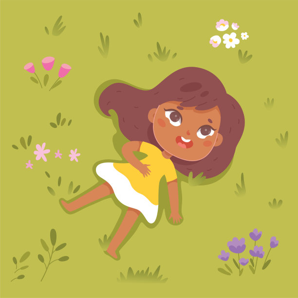 可爱的孩子躺在夏季公园草坪或操场的绿色草地上，俯视图图片下载