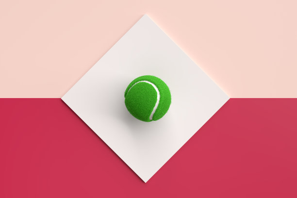 绿色网球在白色领奖台与viva品红和粉红色溢出调背景。抽象三维渲染。图片下载