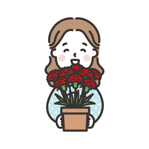妇女手持康乃馨盆栽母亲节插图图片下载
