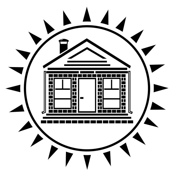 矢量插图，标志，房子图标，建筑在一个圆形的框架。孤立在白色背景上。图片下载