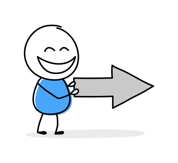 手绘箭头右符号。有趣的概念，棍子人拿着图标。卡通风格设计。矢量图图片下载