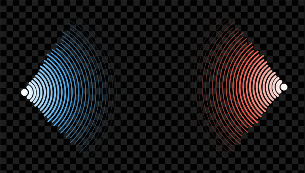 红色和蓝色的抽象风格。水波纹。抽象声音蓝光效果。声纳声波。矢量隔离图图片下载