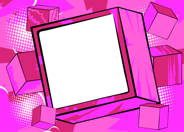 空白漫画书复制空间上的粉红色立方体形状。图片下载