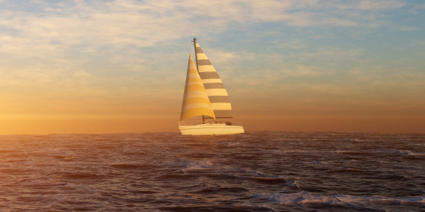 日落时分海上的帆船。三维渲染图片下载