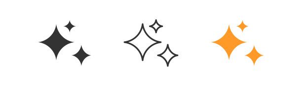 发光和闪耀的星星图标上的光背景。干净的象征。明亮，星星，闪电，天文，发光，闪烁的效果。轮廓，平面和彩色风格。平面设计。矢量插图。图片下载