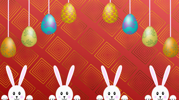 红色古典背景，摇摆的鸡蛋和半兔子脸图像图片下载