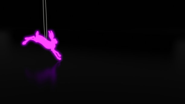 3d渲染的圣诞玩具兔子。圣诞树玩具兔子在一个黑色的背景与文字的地方。传统的新年玩具。中国新年。水兔年。图片下载