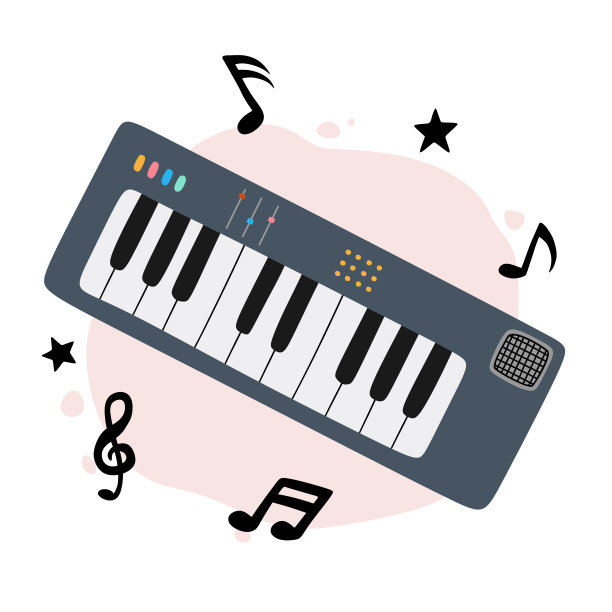 可爱的卡通键盘。乐器电子钢琴手绘涂鸦风格图片下载