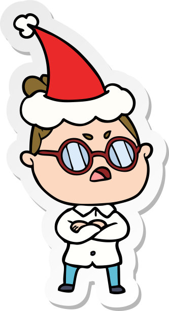 一个戴着圣诞老人帽子的恼怒女人的手绘贴纸卡通图片下载