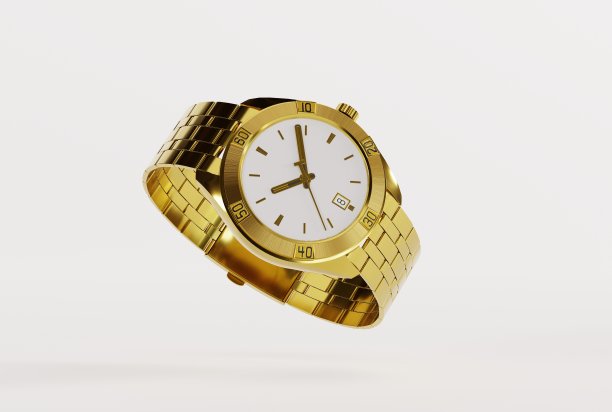 黄金金属腕表，手表。时间检查概念，隔离手表。图片下载