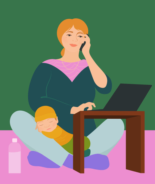 妈妈在工作，婴儿在打盹图片下载