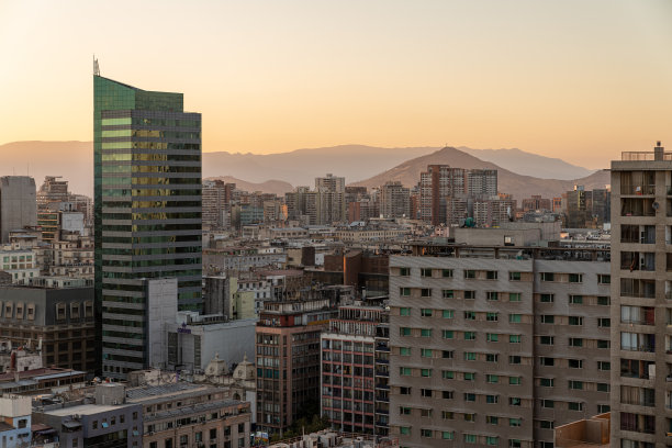 圣地亚哥，智利城市天际线和城市景观在日落图片下载