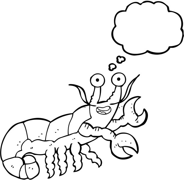 徒手画的思想泡泡卡通龙虾图片下载