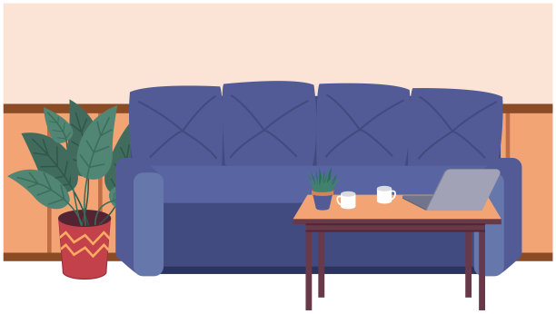 沙发和沙发蓝色彩色卡通矢量。沙发休闲家具。豪华会议厅图片下载