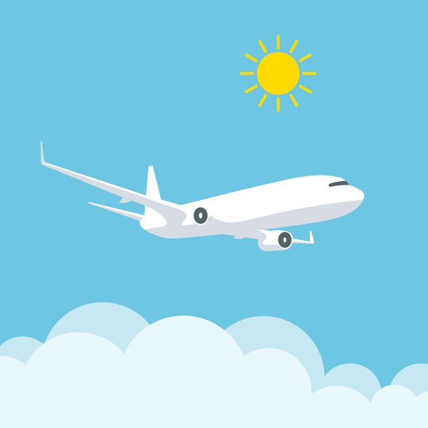 在云层和阳光下飞行的飞机。图片下载